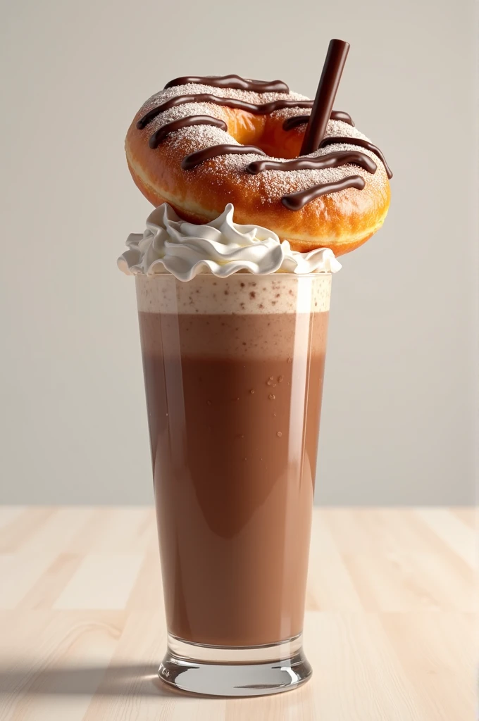 Chocolate shake with a donut on top 
