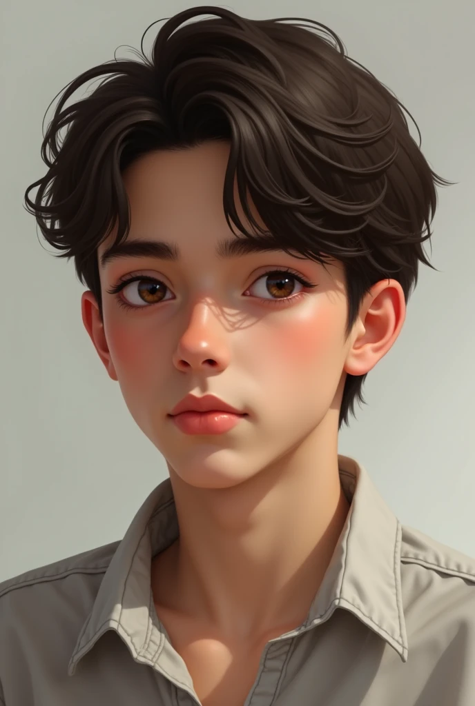 handsome man, with black hair, brown eyes and short hair, 16 year old ager who is not animated