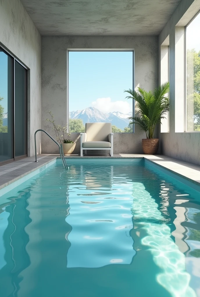 Create a therapeutic pool with a pool lift chair in an enclosed space in 3D