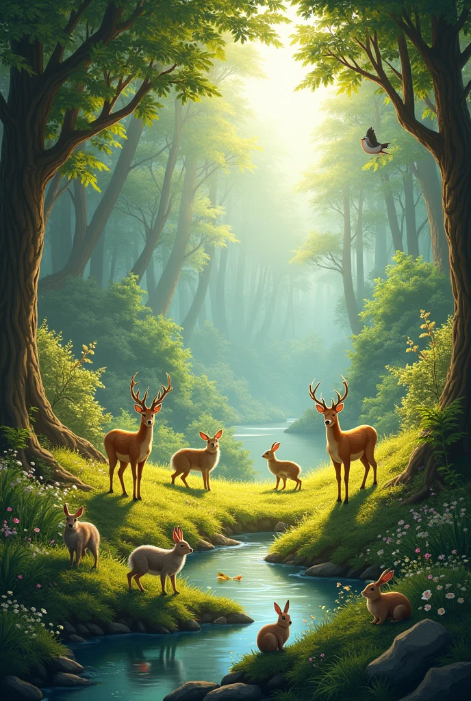 Make me a nature background That has animals and is realistic