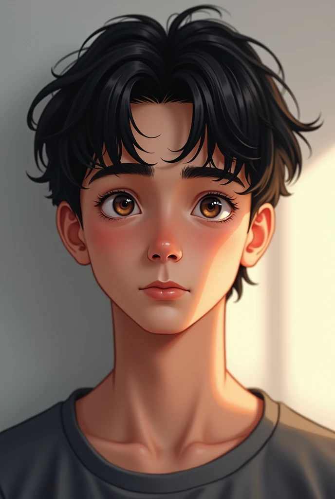 handsome man, with black hair, brown eyes and short hair, 16 year old ager who is not animated