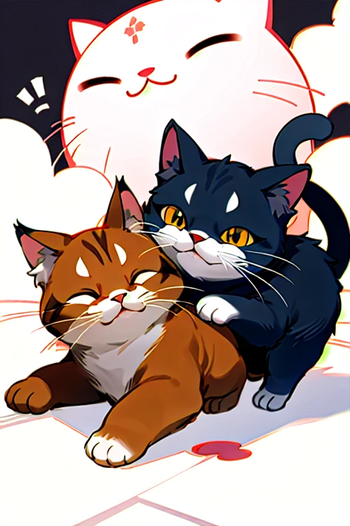 魅惑的なCatの絵, With his eyes closed in contentment, 遊び好きなpuppyの隣に横たわっている. Cat, Has brown fur and a twitching pink nose, Exudes calm and serenity. puppy, on the other hand, It&#39;s a mass of energy, Wagging his tail、Eyes shining with expectation. puppy's fur is a charming mix of brown and white, Catの黒い毛皮との美しいコントラスト. They are cuddled, Their bodies form a perfect blend of contrast and similarity., A testament to their special bond. This painting captures a moment of peace and friendship., scene
