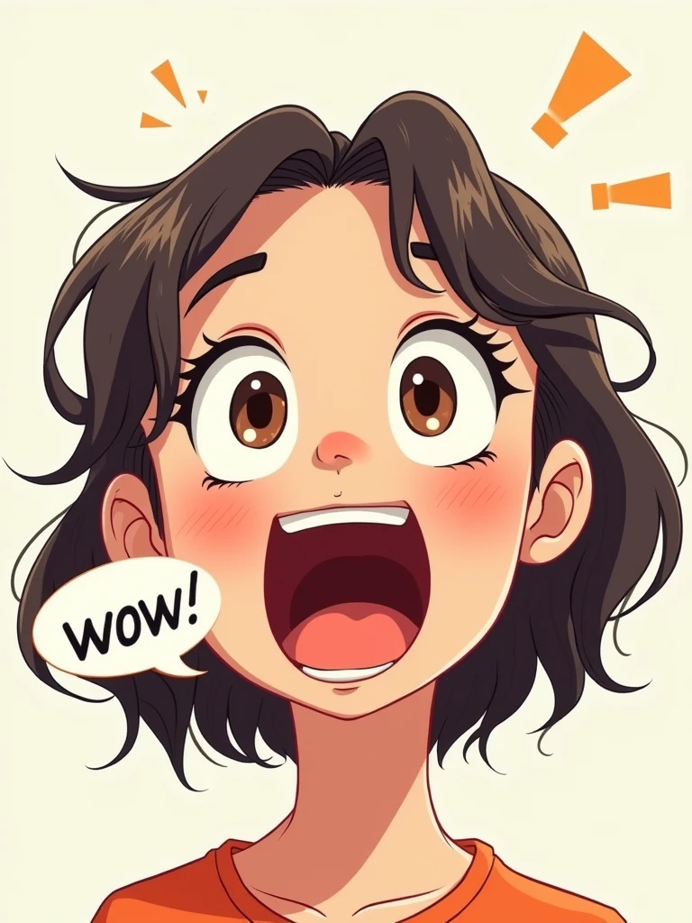 1 girl,suprised, speech bubble reads "wow!"