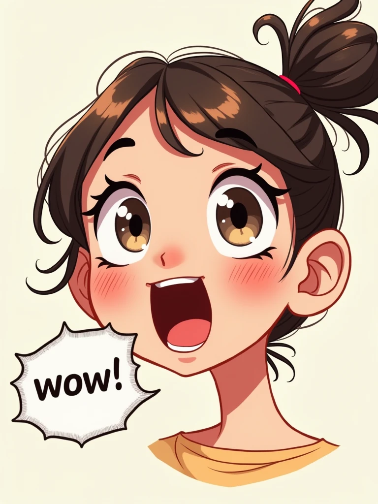 1 girl,suprised, speech bubble reads "wow!"