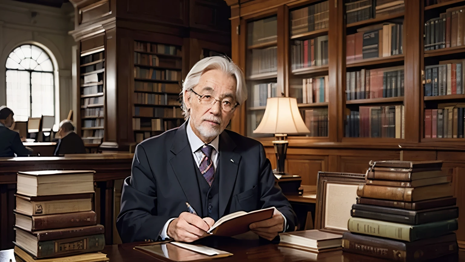 The Attitude of Lifelong Learning
"An older man in a library, surrounded by books on various subjects, studying financial charts while also holding a book on philosophy"