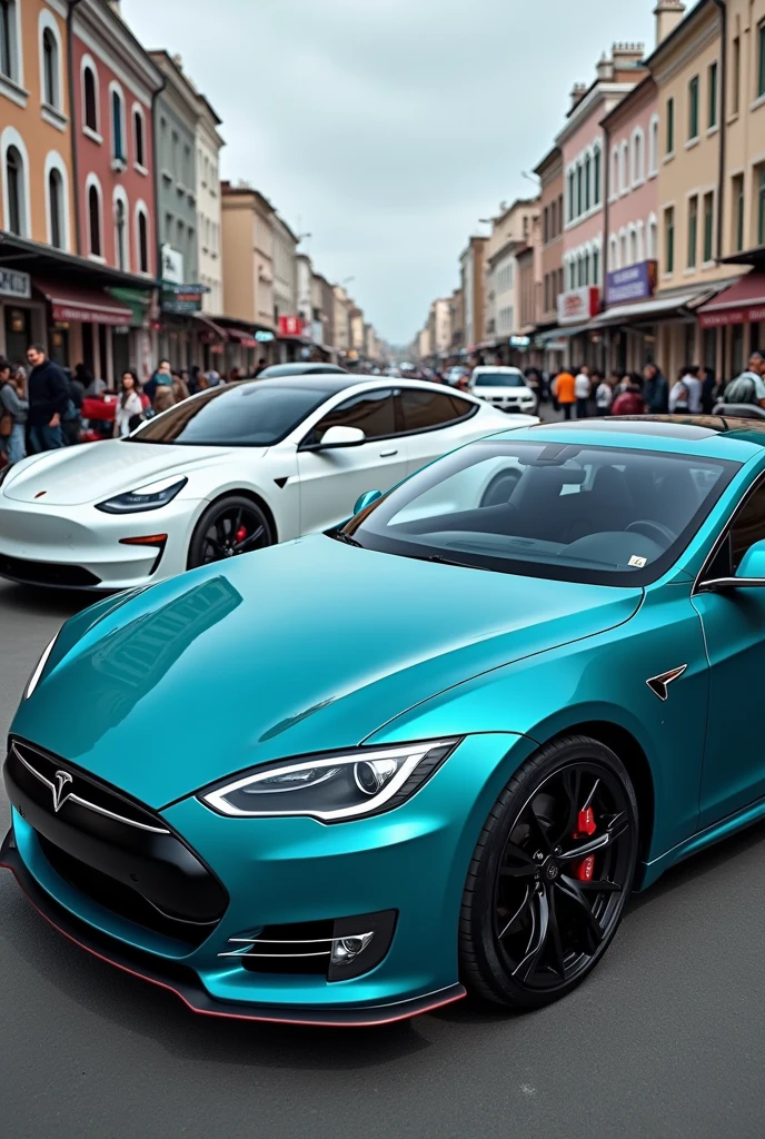White Tesla model s plaid and tifany color dodge challenger hallcat in tashkent