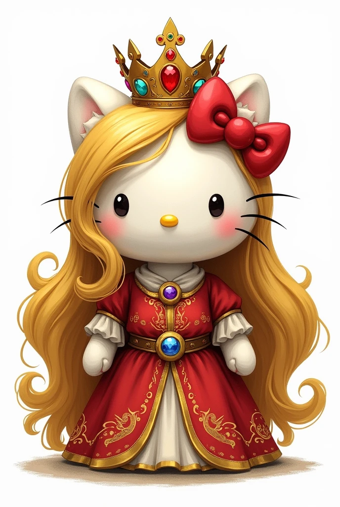 Another Make a normal drawing of Hello Kitty just like in the cartoon on a white background but with Princess Zelda's hair and crown and her dress.