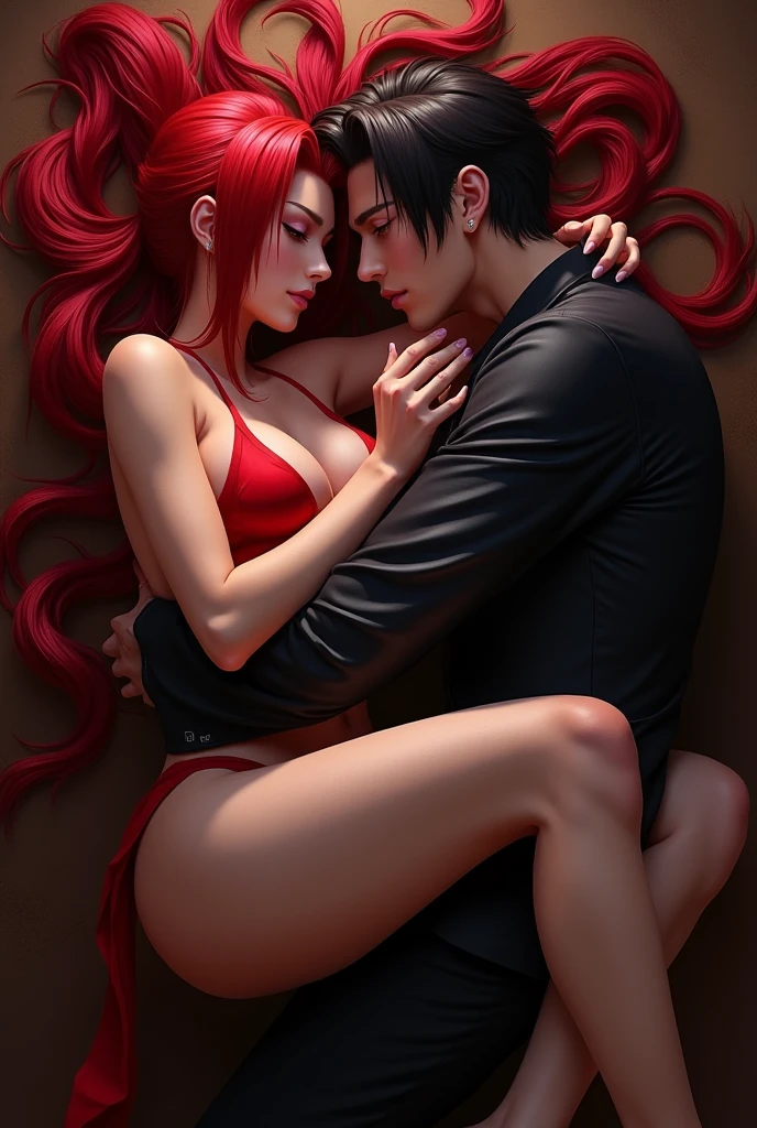 Mai Shiranui Acostada with Iori Yagami