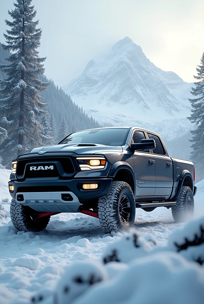 Dodge ram trx in snowing mauntain