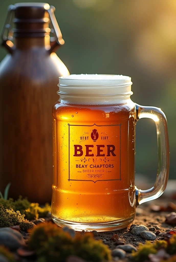frothy beer jar with Ale name canteen background
