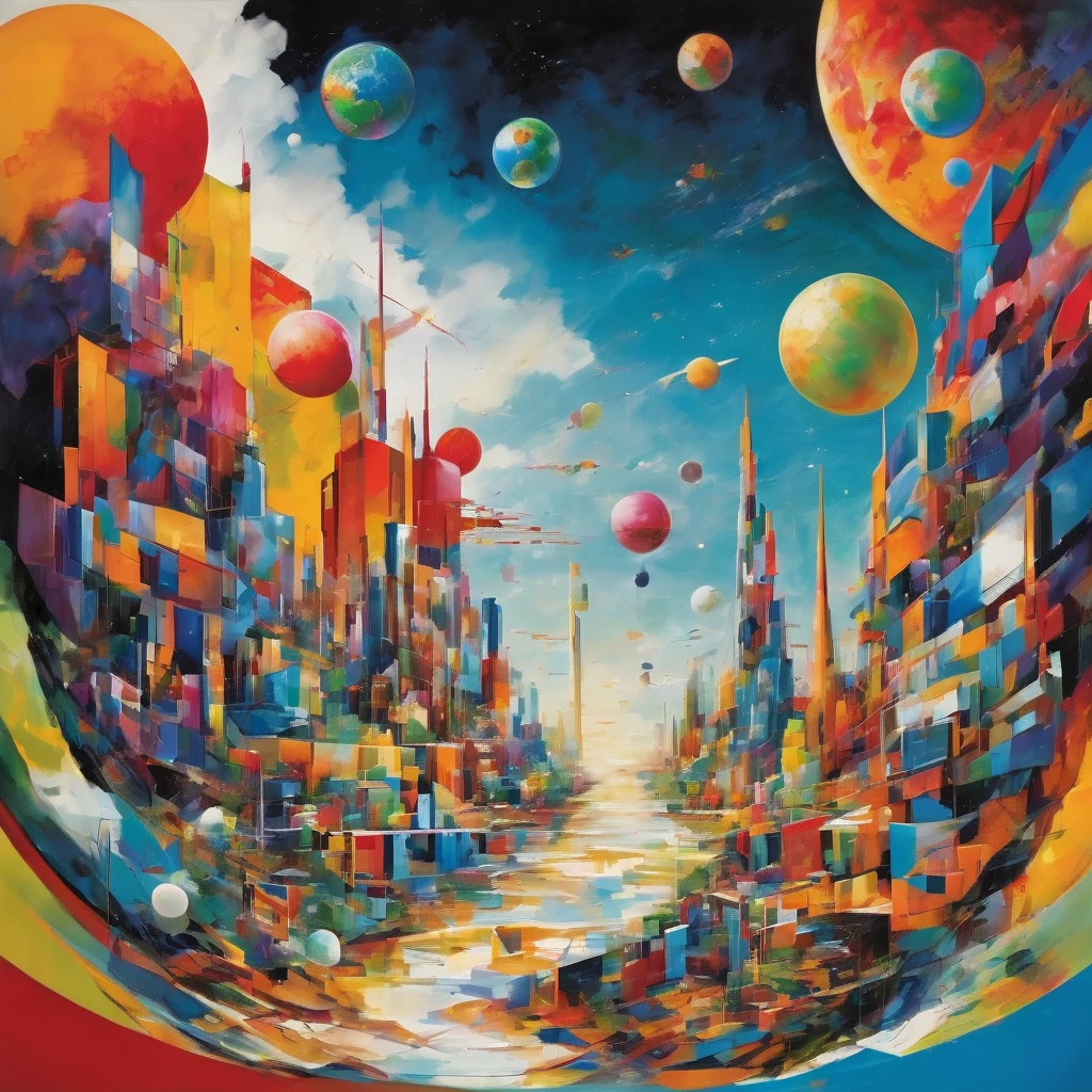 "Visualize an interpretation of the earth on one side of the face. Break down the shape of the Earth into geometric shapes and fragmented planes, To capture its movement and energy in a unique and abstract way. Integrate bold colors, to convey a feeling of movement and tension. Play with perspective and layering, to create a multidimensional composition, which questions traditional notions of space and form. Be inspired by the avant-garde spirit of surreal realism and see nature in a fresh and innovative light.. Unleash your creativity, as you bring this imaginative scene to life on the screen