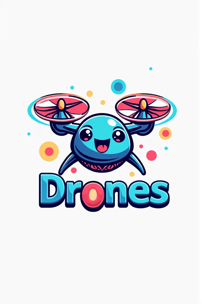 A logo where it is represented by a drone called "drones" dónde drones es una mascota extrovertida y llamativo