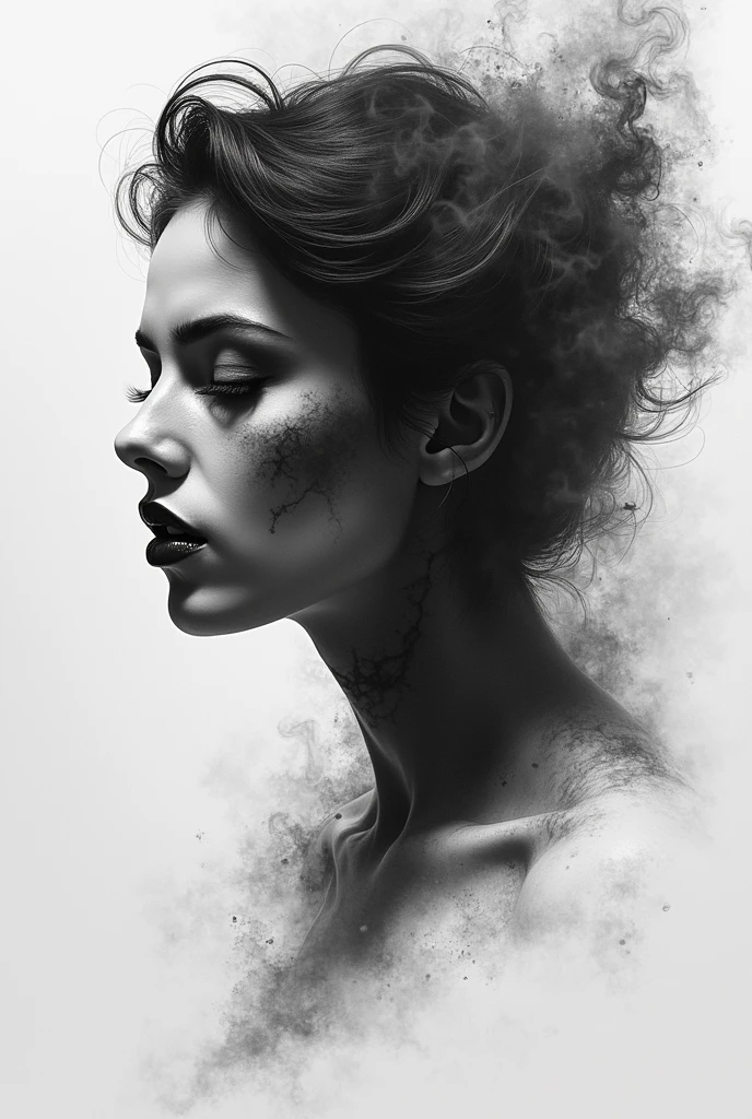 smoke, demoness, drawning, black andwhite