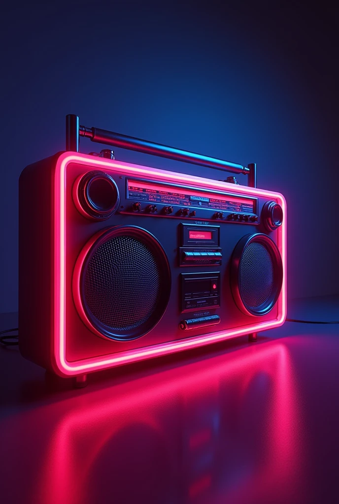 create an image of a neon boombox from the front in full screen in aspect 16:9