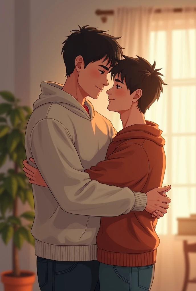 Bag hug male couple