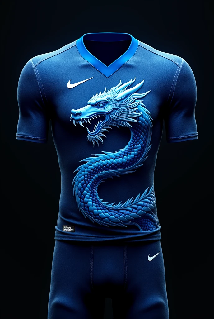 Football uniform without player with black color ,with giant blue dragon ,by nike brand