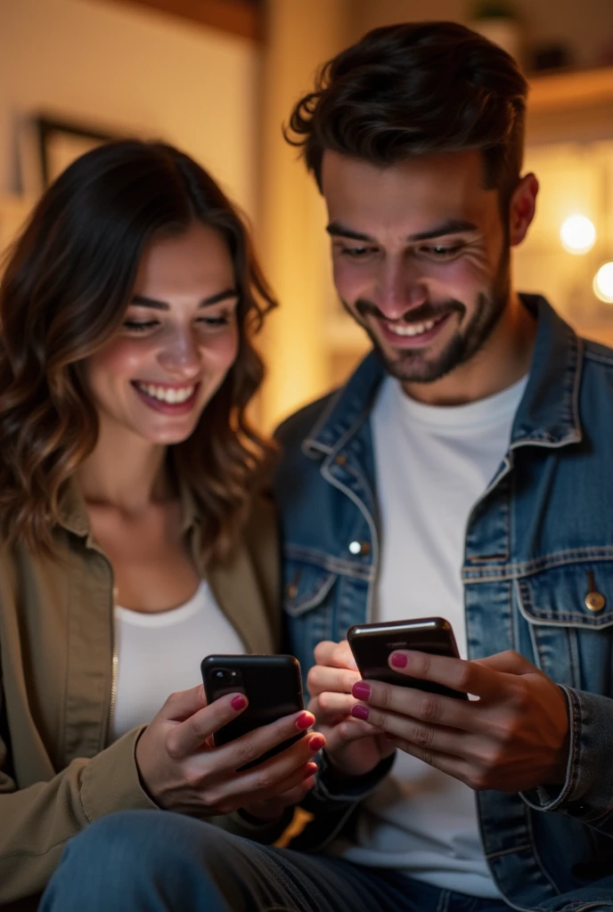A young woman and a young man receiving an invitation through their electronic devices