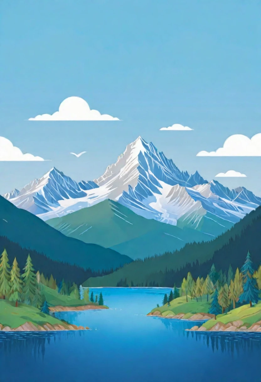 impressive painting of a mountain with trees and water, a detailed painting by Petros Afshar, shutterstock contest winner, environmental art, detailed painting, outlined art, 2d game art, isolated background for logo, strong contours, logo design