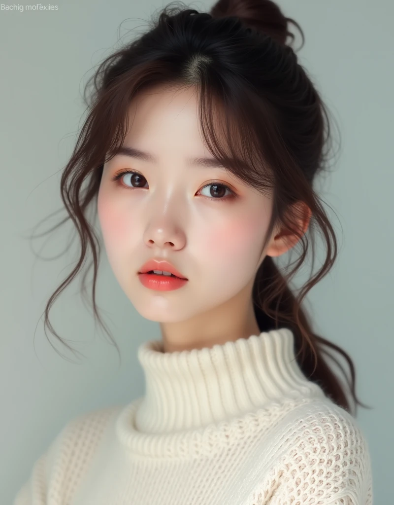 1female, asian, charming, masterpiece, white sweater, 24 years old, natural,