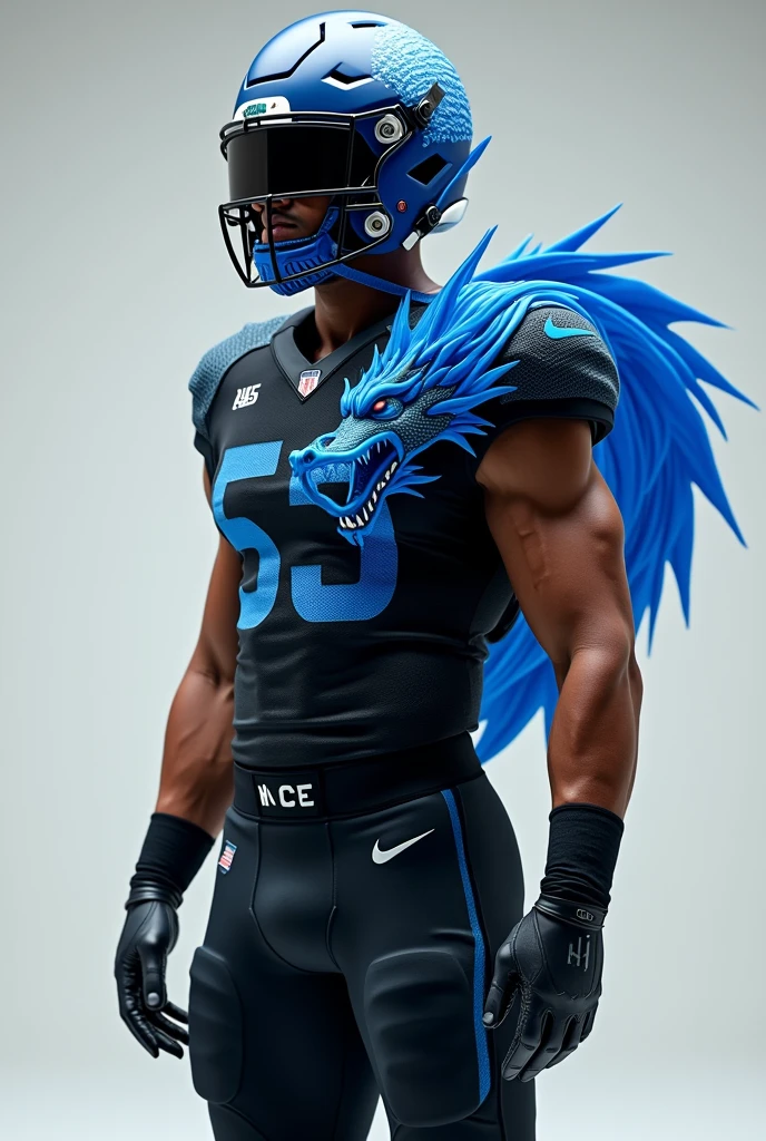 Football uniform without player, with black color ,with giant blue dragon ,by nike brand