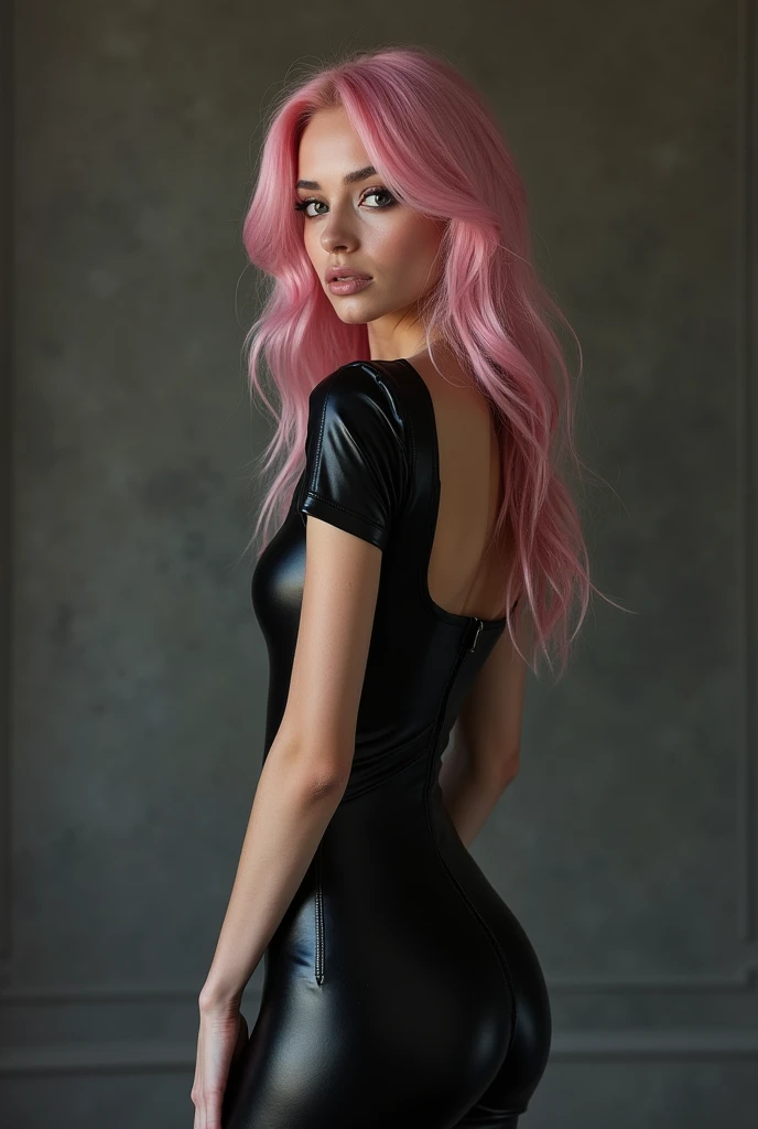 high quality 8k, Laura Pavinato, 14 years, large and firm breast, Detailed chest, detailed pink hair, very detailed shadows, Skin texture, detailed Skin texture, detailed facial function, realistic Skin texture, in a modern house, slight smile, Instagram-Photos, detailed body shape long hair cinematic lighting, casual attire, Black Dress, natural lighting, Camera from different angles, Character off camera, attire, Canon, cinematic lighting, hyper realism, Long shot, Social media composition, Masterpiece, anatomically correct, Super Detail, textured skin, uhd, more realistic character position, looking down at viewer, modern background, detailed face, perfect facial texture, detaillierte attire, nice dress, below, in a modern house, Full body, Full bodydarstellung, pinkies Hair ( Special feature )