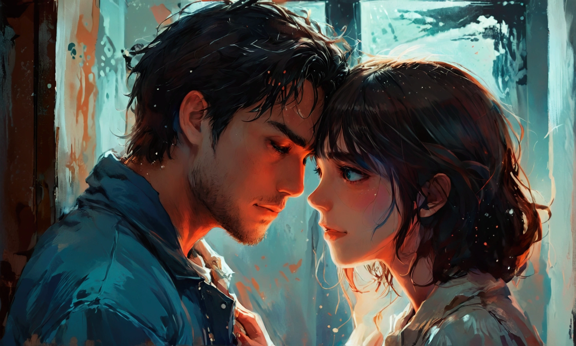woman and man looking at each other angrily, facial expression of hate,manga style art,manga style art,manga style art,manga style art