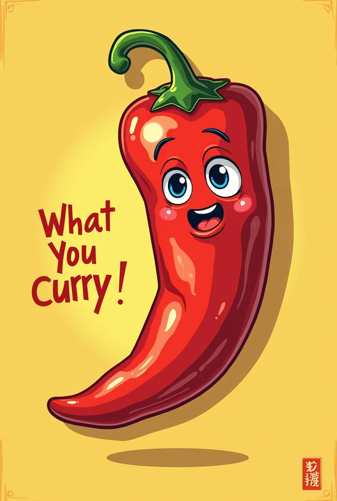 Typography Poster、Chili Pepper Painting、"What do you want to eat??It's curry.!My curry is spicy!!!"、Cool posters、simple、Pop characters