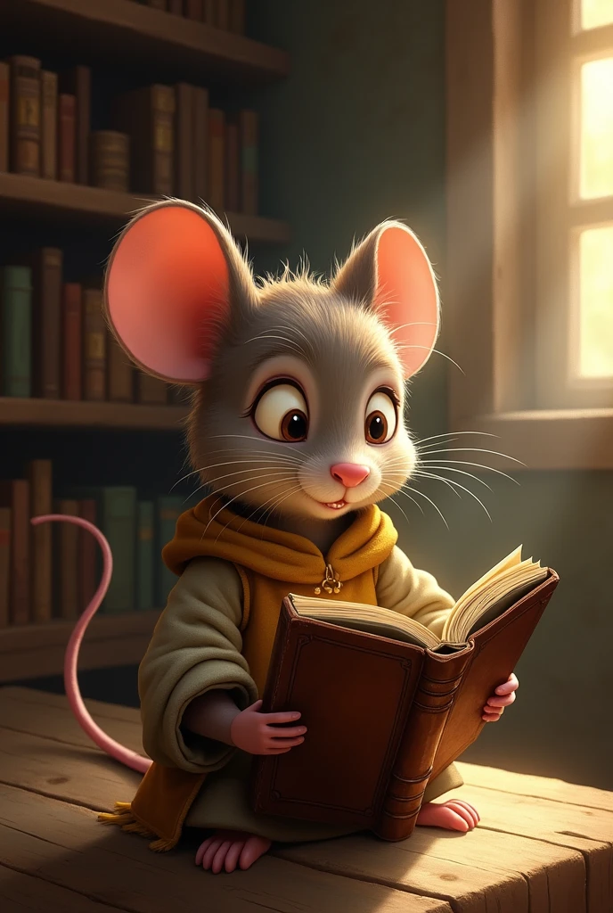 medieval mouse holding a book