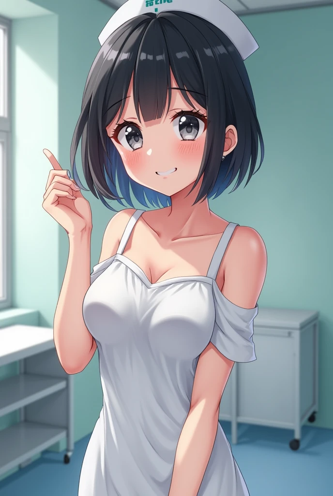 ((highest quality)), ((High resolution)),  1 girl,spread your pussy, Uterus, glowing skin,black hair,naked woman,small nipples、((blush))、black hair、((A very young pale pink pussy))、highly detailed face、(5 fingers)、love juice、(((Very excited)))、light blue eyes、(upright stance),short、heart、skirt