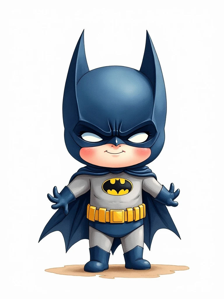 in Chibi style, watercolor, batman, white background