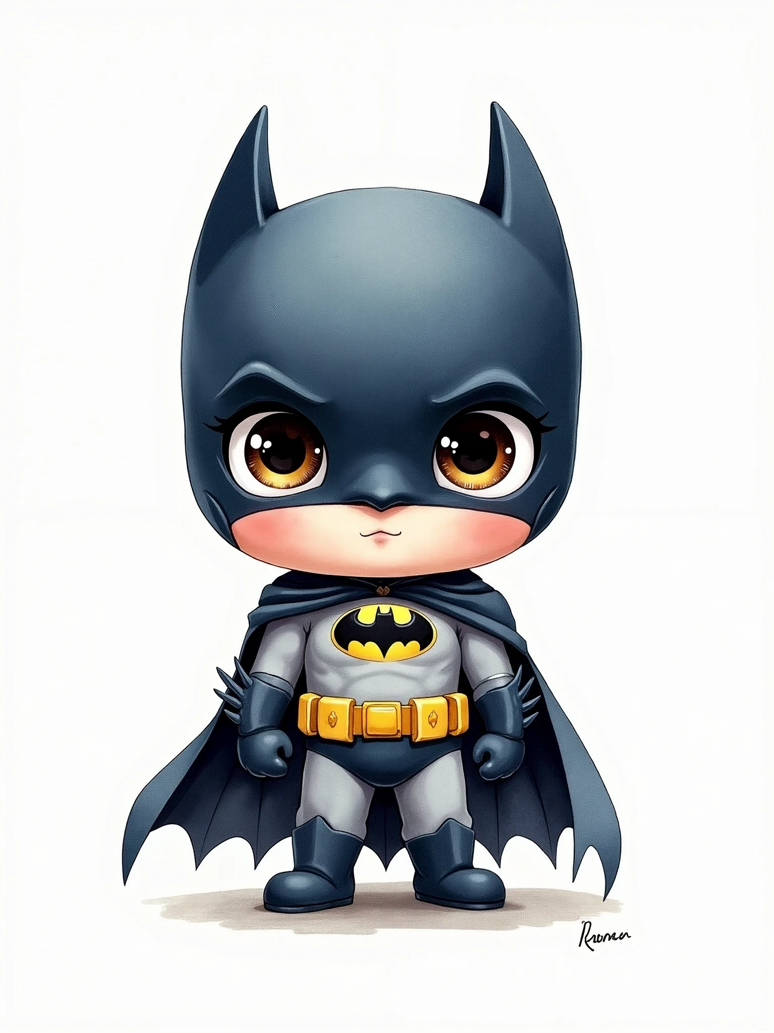 in Chibi style, watercolor, batman, white background