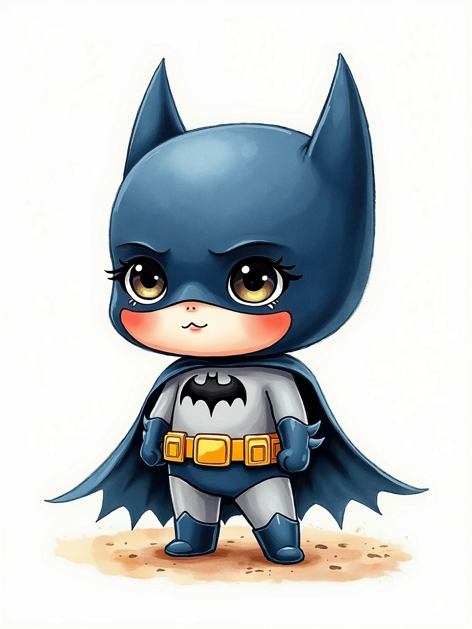 in Chibi style, watercolor, batman, white background