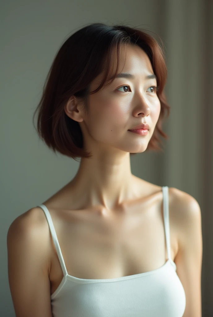 Japanese women、50 years old、Brown Hair、Shortcuts、White camisole、Bcup、