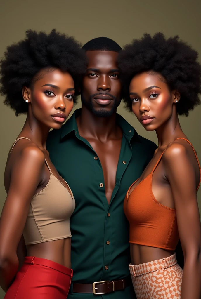 Two beautiful identical twins black american women between them there is a beautiful black American man