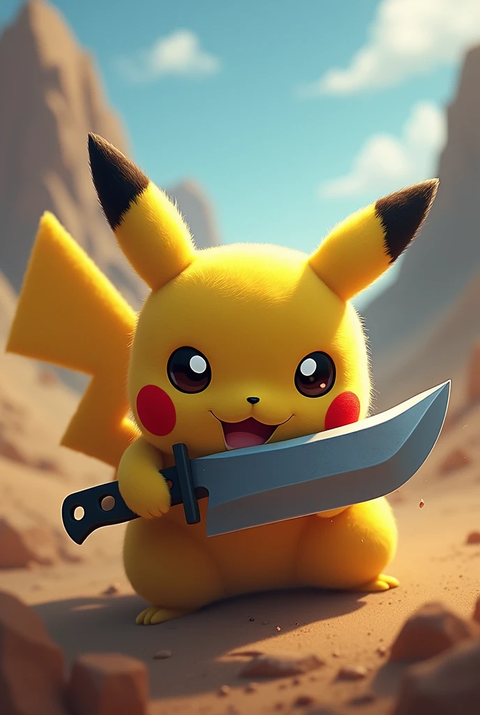Pikachu fighting with a machete against a rocket league car