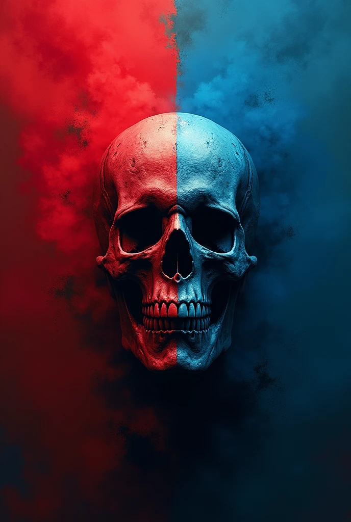 Use a red and blue background with a skull image and let it be a war