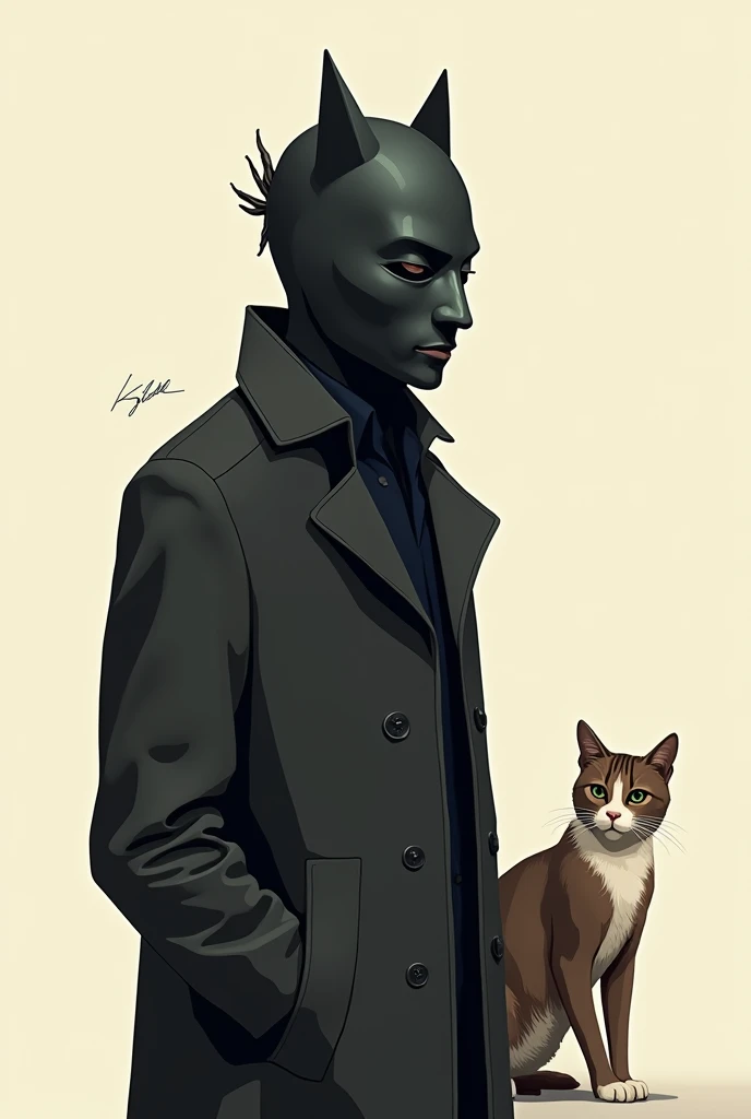 Kill Dyll artist with a simple art style with a cat and his mask and jacket