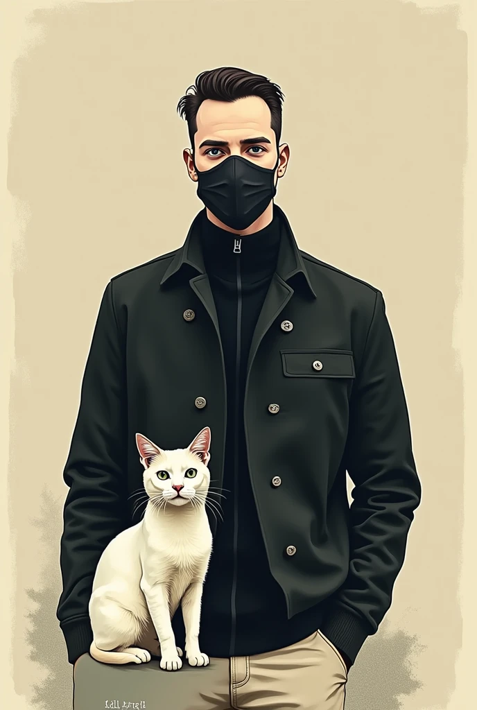 Kill Dyll artist with a simple art style with a cat and his mask and jacket
