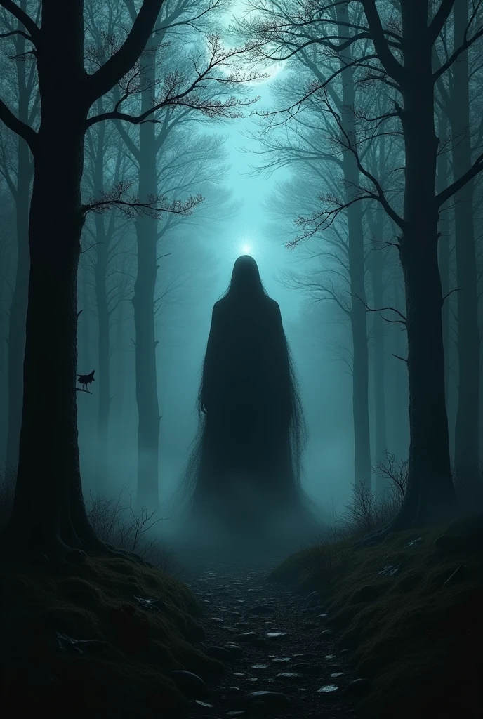 shadow figure surrounded by dark forest