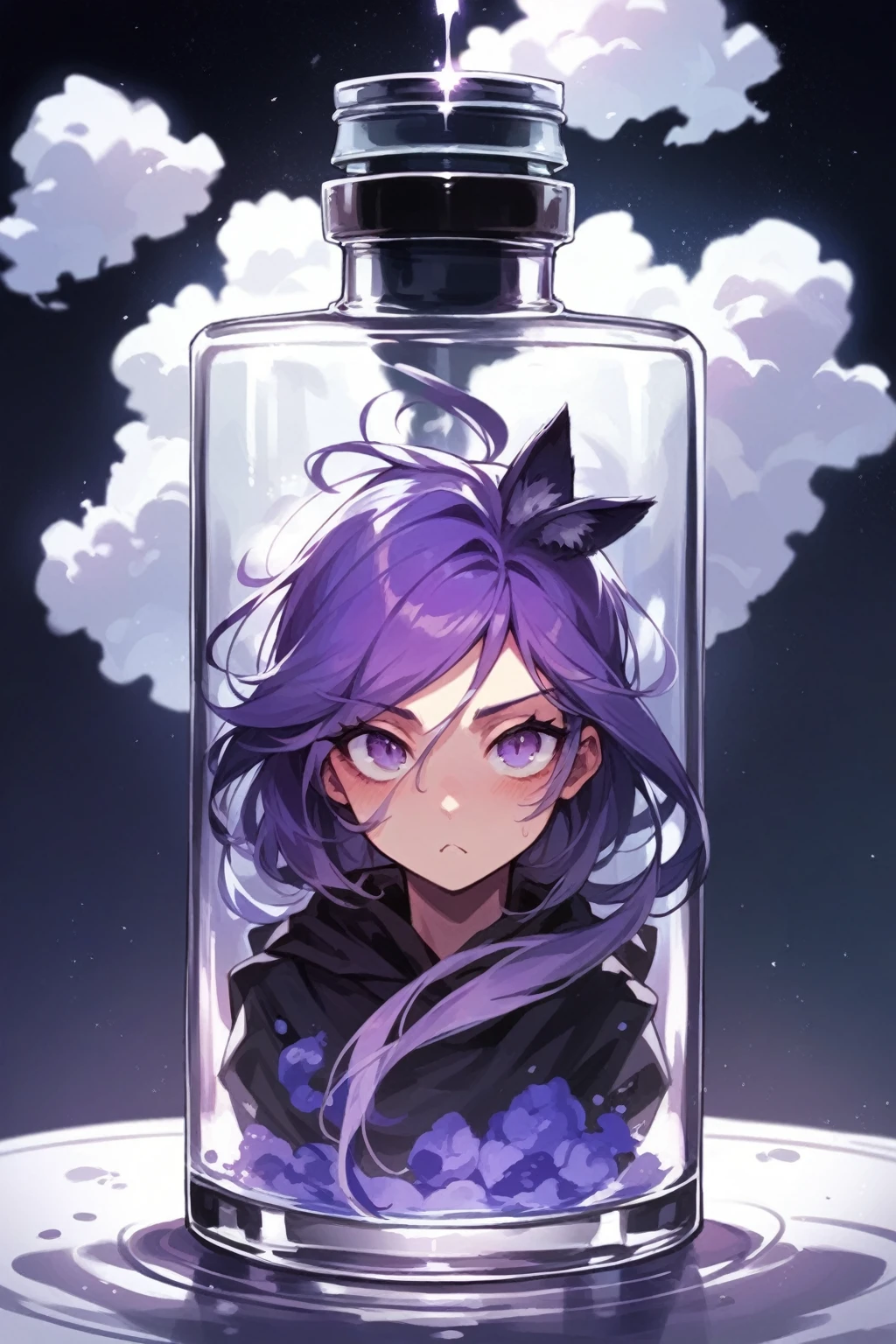 Catgirl cloud inside a bottle. There's no woman, theres cloud