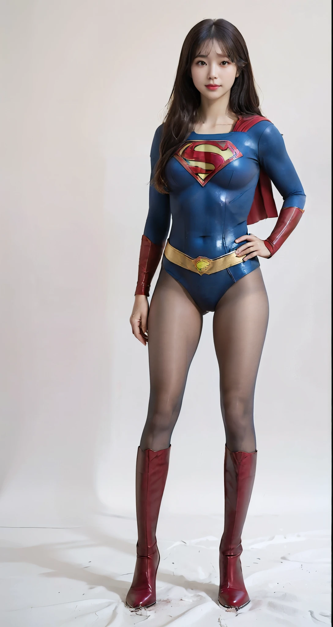 No background、(((Beautiful legs in black tights.)))、(((Legally express the beauty of your smile)))、((((Make the most of your original images)))、(((体にぴったりフィットするSupergirl Costume)))、(((Supergirl Costume)))、(((Beautiful hair with twin tails)))、(((suffering)))、(((Please wear black tights....、Wear red boots)))、((Best image quality、8k))、((Highest quality、8k、masterpiece:1.3))、(((Preserve background )))、Sharp focus:1.2、Beautiful woman with perfect figure:1.4、Slim Abs:1.2、Wet body:1.5、Highly detailed face and skin texture、8k