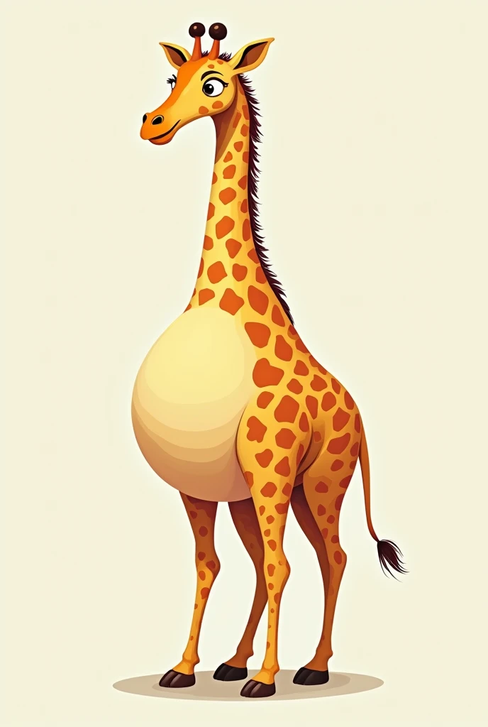 Solo, Furry, Anthro, Giraffe, Female, E621, Naked, Standing, Big Curves, Front View, Hands Behind Back, Huge Ass, Huge Breasts, Plain Background, By chelodoy