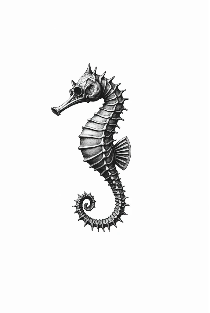 seahorse sideways, seahorse drawing, black and white seahorse, seahorse skull