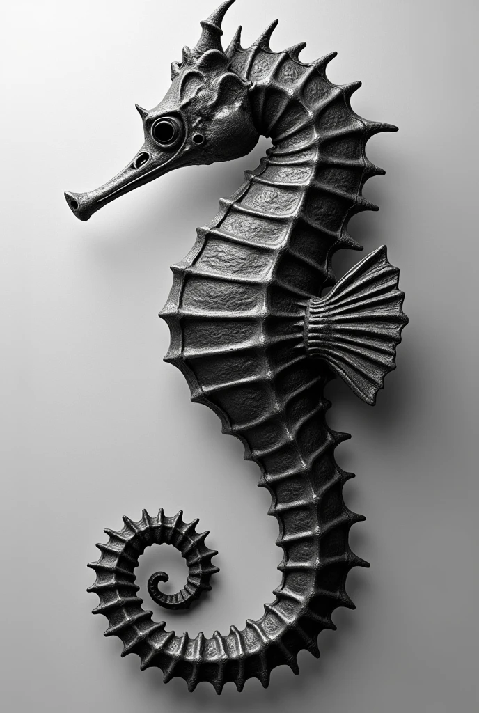 A detailed black and white seahorse, detailed seahorse drawing, detailed side view of a seahorse, detailed skull seahorse, (best quality,4k,8k,highres,masterpiece:1.2),ultra-detailed,(realistic,photorealistic,photo-realistic:1.37),digital art, intricate details, highly detailed, award winning, cinematic lighting, dramatic shadows, moody atmosphere, minimalist design