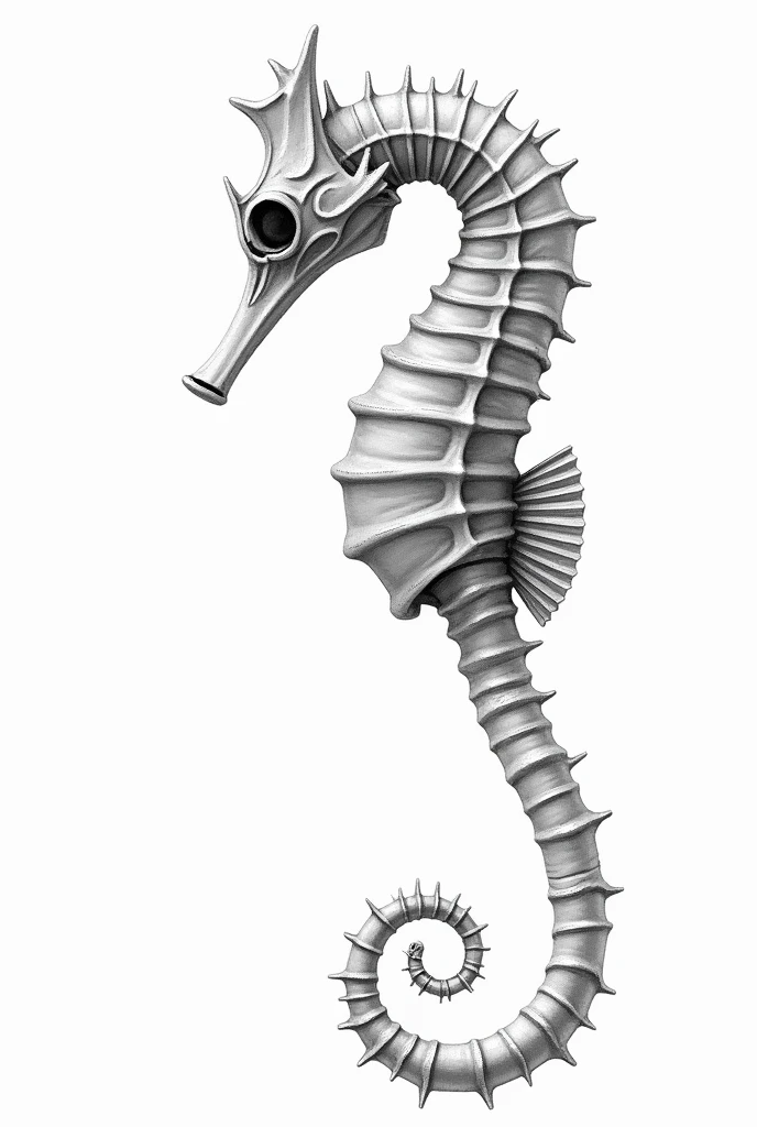 seahorse skull sideways, seahorse drawing, black and white seahorse,