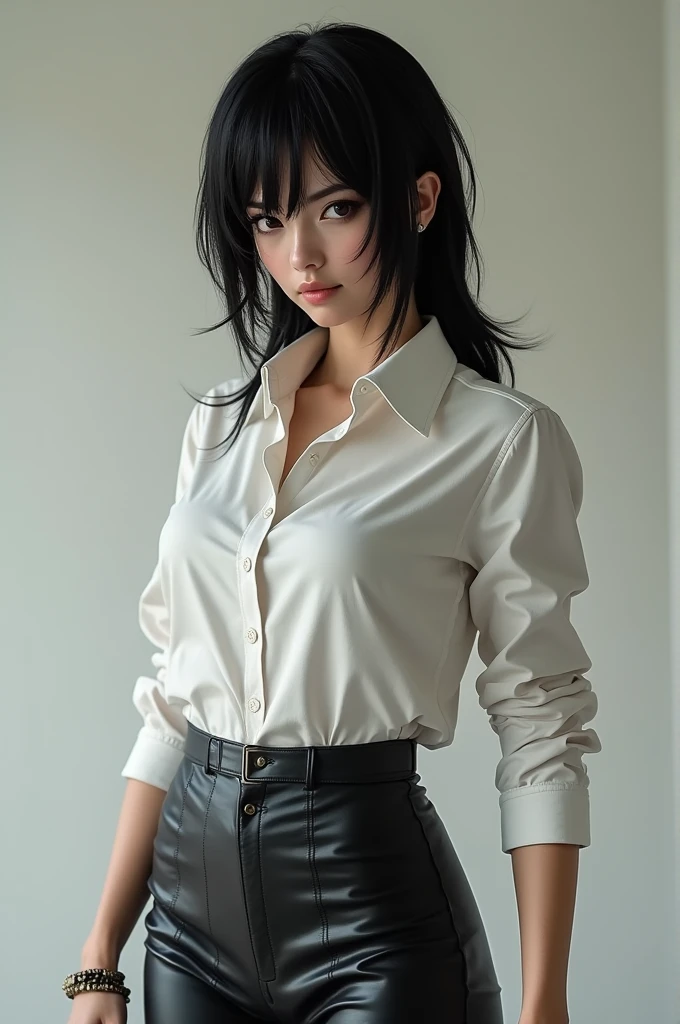 Mikasa ackerman wearing white shirt and leather pants Excellent quality and detaile