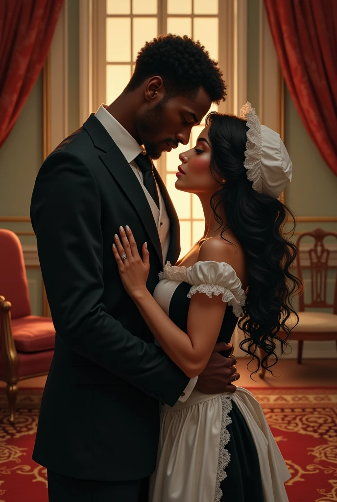 Handsome black manfalling for his maid