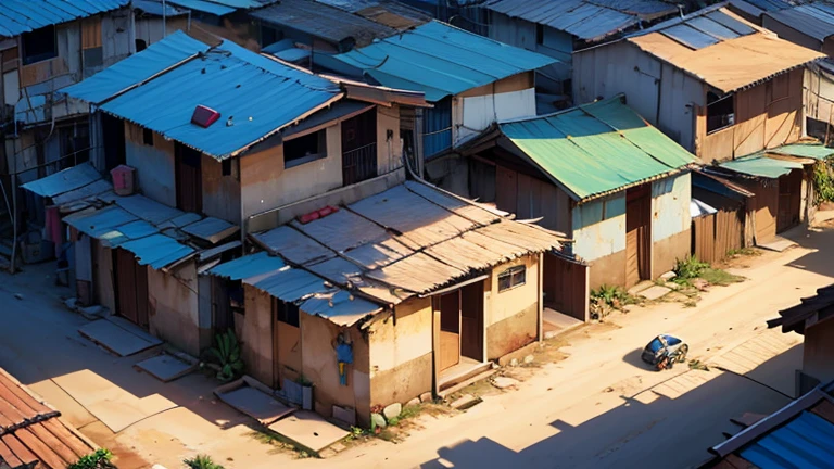 Favelas brasileiras, casas, palafitas, morros, escadarias, becos, ruas, carros, pessoas, cinematic lighting, wide shot, from above, atmospheric perspective, UHD, masterpiece, accurate, anatomically correct, super detail, high details, high quality, best quality, highres