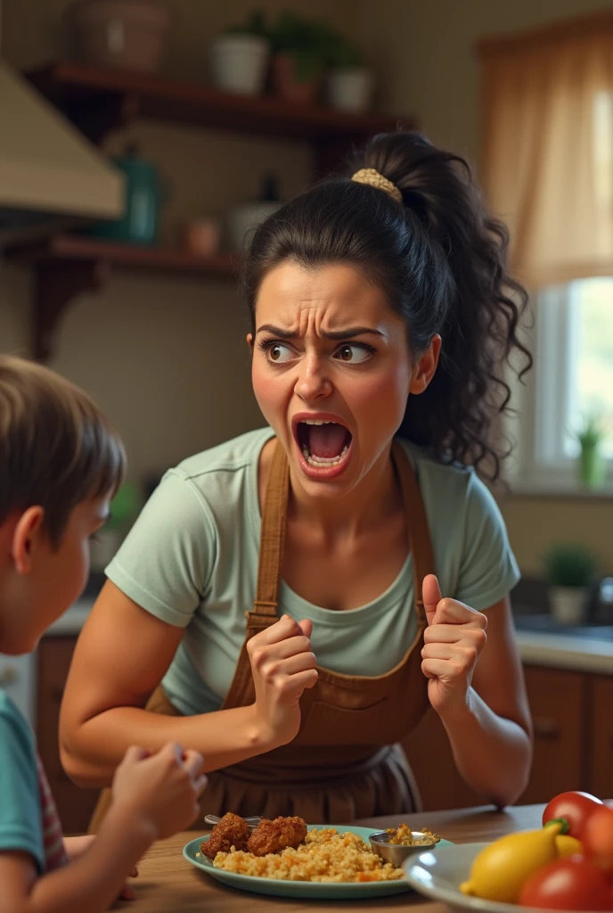 Une mère dans la cuisine qui crie 