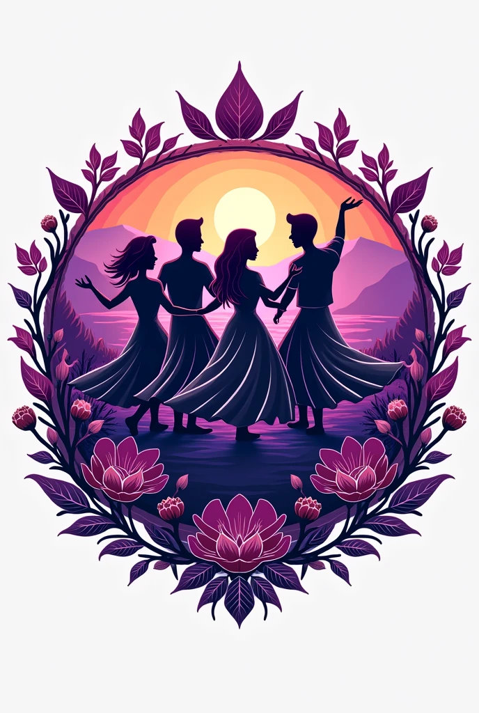 A logo for a folk dance group whose name means family and has the purple color from the state of Durango Durango Mexico
